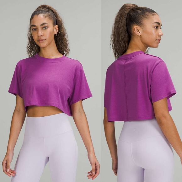 LULULEMON All Yours Cropped T-Shirt Size 4 Vivid Plum - Picture 1 of 6